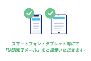 スマートフォン・タブレット等にて「決済完了メール」をご提示いただきます。